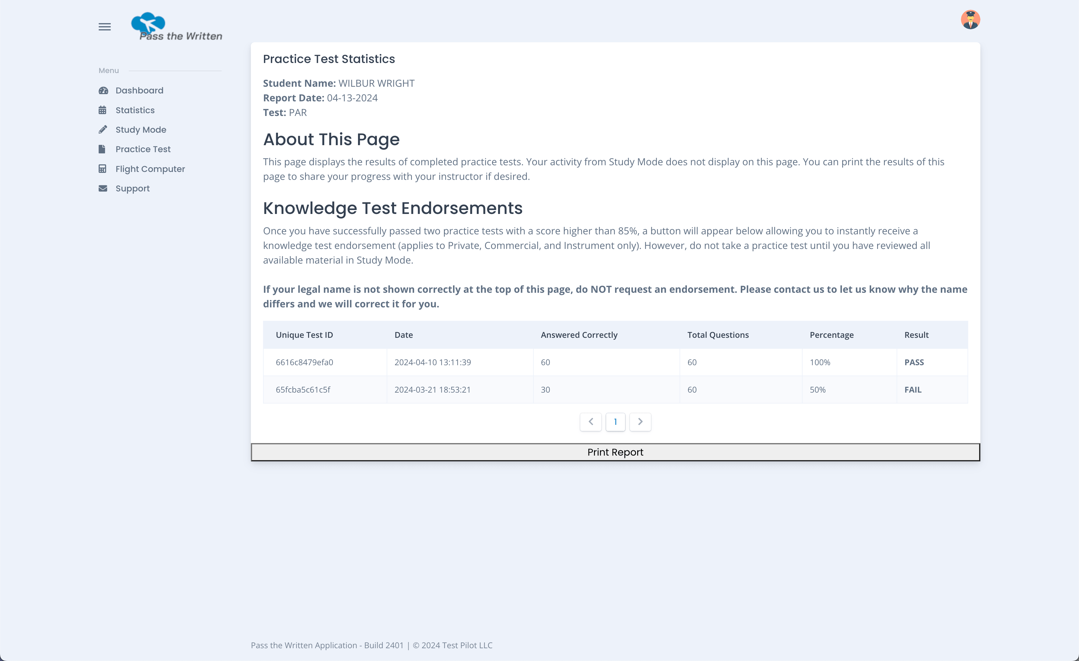 Practice test statistics
